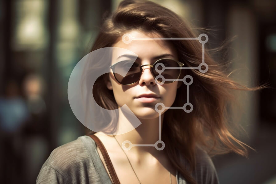 Intra Συλλεκτικό Ξύλινο Παζλ Plywood  4mm - Κομψή νεαρή γυναίκα που στέκεται σε ένα πεζοδρόμιο με μια χαλαρή έκφραση Σε Ξύλινο Κουτί - Διαστάσεις Puzzle: 10x10 cm – 25 κομμάτια