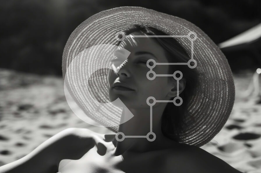 Intra Συλλεκτικό Ξύλινο Παζλ Plywood  4mm - Sunny Beach Day: Γυναίκα με ψάθινο καπέλο που απολαμβάνει τον ήλιο Σε Ξύλινο Κουτί - Διαστάσεις Puzzle: 10x10 cm – 25 κομμάτια