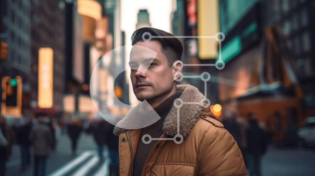 Intra Συλλεκτικό Ξύλινο Παζλ Plywood  4mm - Πορτρέτο ενός άνδρα που στέκεται σε μια πολυσύχναστη οδό της πόλης Σε Ξύλινο Κουτί - Διαστάσεις Puzzle: 10x10 cm – 25 κομμάτια