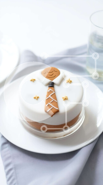 Intra Συλλεκτικό Ξύλινο Παζλ Plywood  4mm - Κέικ με περίπλοκο σχέδιο ανδρικής γραβάτας σε λευκό πιάτο Σε Ξύλινο Κουτί - Διαστάσεις: 10x10 cm – 25 κομμάτια