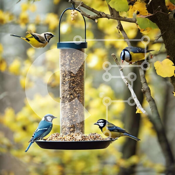 Intra Συλλεκτικό Ξύλινο Παζλ Plywood  4mm - Τροφοδότης πουλιών με πολλά πουλιά σκαρφαλωμένα πάνω του Σε Ξύλινο Κουτί - Διαστάσεις: 10x10 cm – 25 κομμάτια