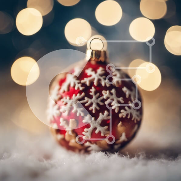 Intra Συλλεκτικό Ξύλινο Παζλ Plywood  4mm - Κόκκινη και άσπρη Χριστουγεννιάτικη μπάλα με νιφάδες χιονιού Σε Ξύλινο Κουτί - Διαστάσεις Puzzle: 10x10 cm – 25 κομμάτια