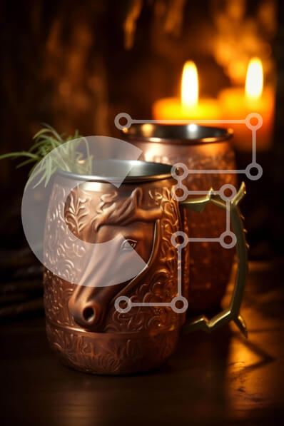 Σετ των 2 Intra Συλλεκτικό Ξύλινο Παζλ Plywood  4mm - Χάλκινες κούπες με κεφάλι αλόγου και σχέδιο κλαδί ελιάς Σε Ξύλινο Κουτί - Διαστάσεις: 10x10 cm – 25 κομμάτια