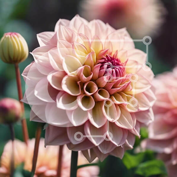 Intra Συλλεκτικό Ξύλινο Παζλ Plywood  4mm - Ροζ και κίτρινο λουλούδι Ντάλια σε πλήρη άνθιση Σε Ξύλινο Κουτί - Διαστάσεις: 10x10 cm – 25 κομμάτια