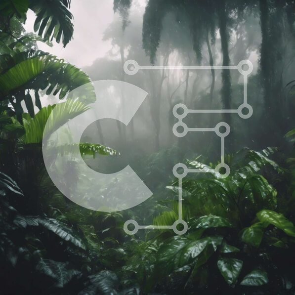 Intra Συλλεκτικό Ξύλινο Παζλ Plywood  4mm - Καταπράσινο τροπικό δάσος με ομίχλη στο φόντο Σε Ξύλινο Κουτί - Διαστάσεις: 10x10 cm – 25 κομμάτια