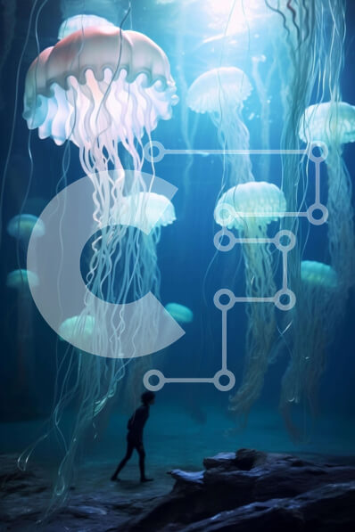 Σετ των 2 Intra Συλλεκτικό Ξύλινο Παζλ Plywood  4mm - Πρόσωπο που στέκεται μπροστά από μέδουσες στο νερό Σε Ξύλινο Κουτί - Διαστάσεις: 10x10 cm – 25 κομμάτια