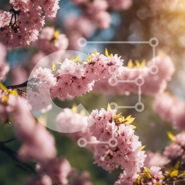 Intra Συλλεκτικό Ξύλινο Παζλ Plywood  4mm - Ροζ άνθη κερασιάς την άνοιξη με το φως του ήλιου Σε Ξύλινο Κουτί - Διαστάσεις: 10x10 cm – 25 κομμάτια