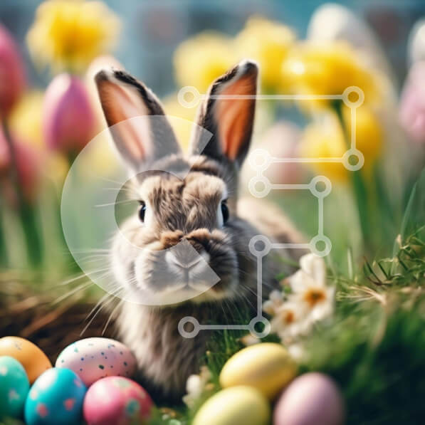 Intra Συλλεκτικό Ξύλινο Παζλ Plywood  4mm - Περίεργο κουνέλι και πολύχρωμα Πασχαλινά αυγά στο γρασίδι Σε Ξύλινο Κουτί - Διαστάσεις: 10x10 cm – 25 κομμάτια