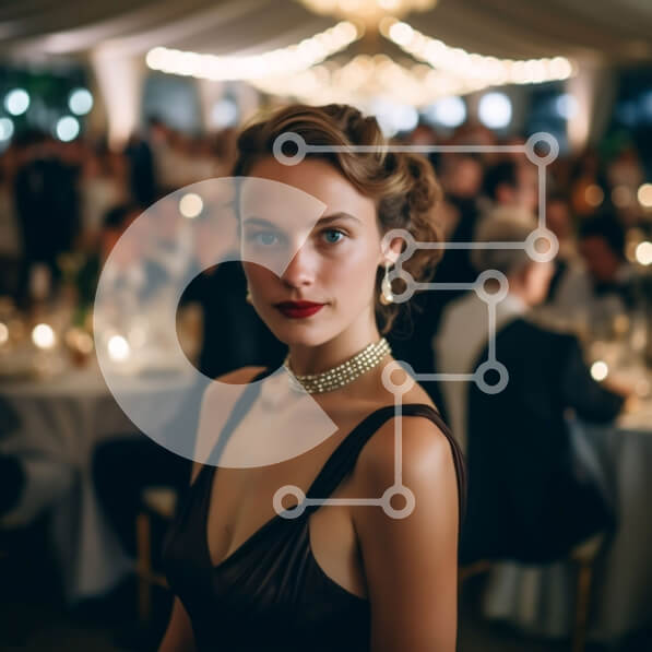 Intra Συλλεκτικό Ξύλινο Παζλ Plywood  4mm - Γυναίκα με καφέ φόρεμα που στέκεται μπροστά σε ανθρώπους που τρώνε και μιλάνε Σε Ξύλινο Κουτί - Διαστάσεις Puzzle: 10x10 cm – 25 κομμάτια