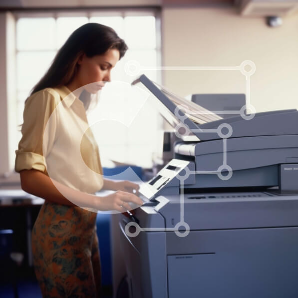 Intra Συλλεκτικό Ξύλινο Παζλ Plywood  4mm - Επιχειρηματίας που κάνει ένα αντίγραφο ενός εγγράφου σε μια μηχανή φωτοαντιγραφικού Σε Ξύλινο Κουτί - Διαστάσεις Puzzle: 10x10 cm – 25 κομμάτια