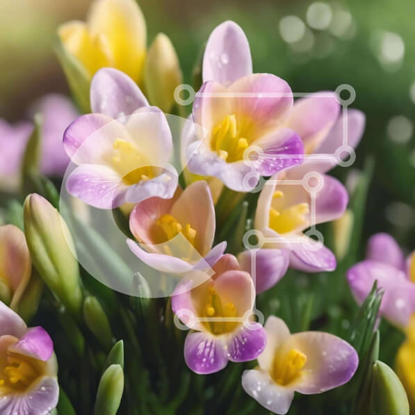 Intra Συλλεκτικό Ξύλινο Παζλ Plywood  4mm - Μπουκέτο με μωβ και κίτρινα λουλούδια κρόκου την άνοιξη Σε Ξύλινο Κουτί - Διαστάσεις: 10x10 cm – 25 κομμάτια