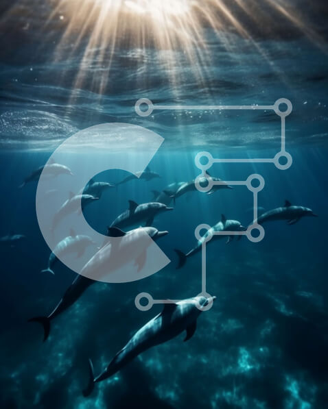 Intra Συλλεκτικό Ξύλινο Παζλ Plywood  4mm - Όμορφη εικόνα ενός σχολείου δελφινιών που κολυμπούν στον ωκεανό Σε Ξύλινο Κουτί - Διαστάσεις: 10x10 cm – 25 κομμάτια