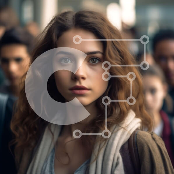 Intra Συλλεκτικό Ξύλινο Παζλ Plywood  4mm - Στοχαστική νεαρή γυναίκα στον γεμάτο σιδηροδρομικό σταθμό Σε Ξύλινο Κουτί - Διαστάσεις Puzzle: 10x10 cm – 25 κομμάτια