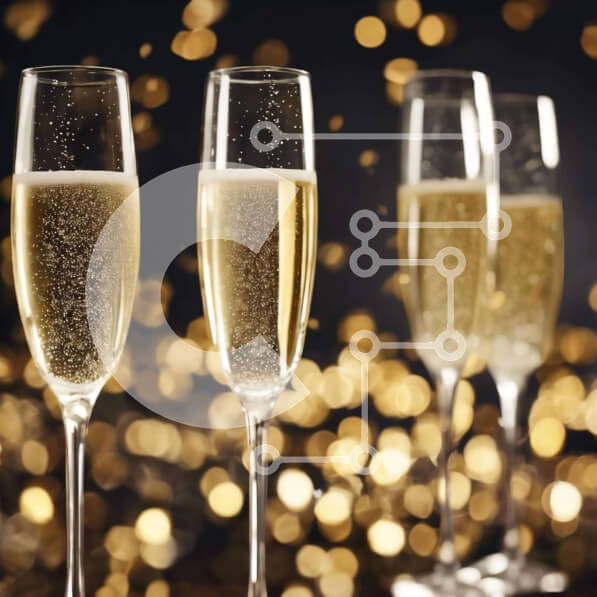 Σετ των 2 Intra Συλλεκτικό Ξύλινο Παζλ Plywood  4mm - Φλάουτα σαμπάνιας με αφρώδη οίνο σε χρυσό φόντο Bokeh Σε Ξύλινο Κουτί - Διαστάσεις: 10x10 cm – 25 κομμάτια