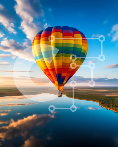 Σετ των 2 Intra Συλλεκτικό Ξύλινο Παζλ Plywood  4mm - Εκπληκτική λήψη με αερόστατο στο ηλιοβασίλεμα πάνω από το νερό Σε Ξύλινο Κουτί - Διαστάσεις: 10x10 cm – 25 κομμάτια