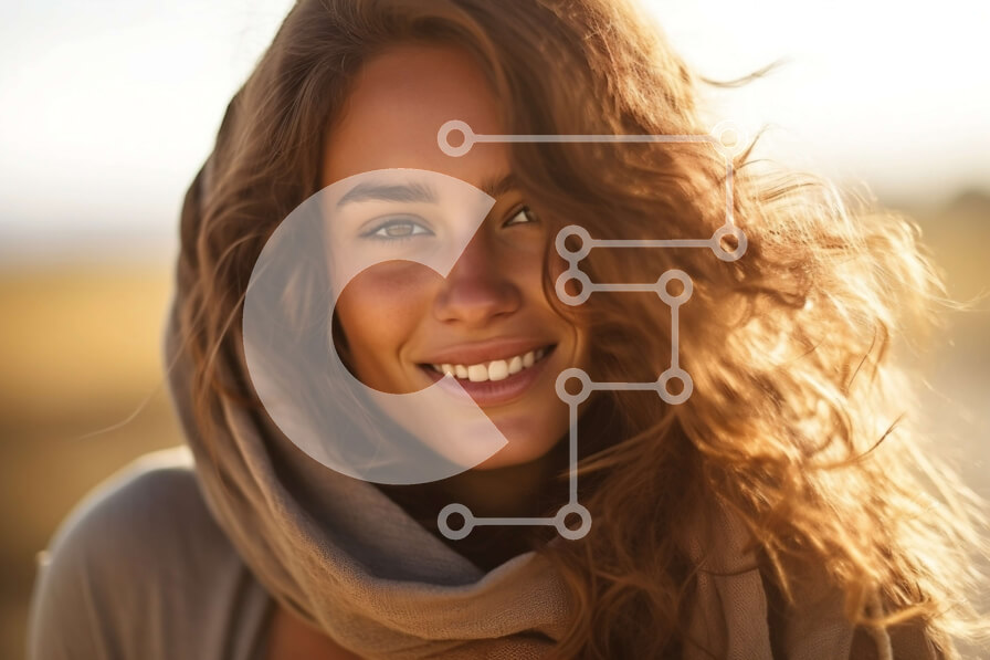 Intra Συλλεκτικό Ξύλινο Παζλ Plywood  4mm - Πορτρέτο μιας ευτυχισμένης νεαρής γυναίκας σε ένα χωράφι με ψηλό γρασίδι και μπλε ουρανό Σε Ξύλινο Κουτί - Διαστάσεις Puzzle: 10x10 cm – 25 κομμάτια