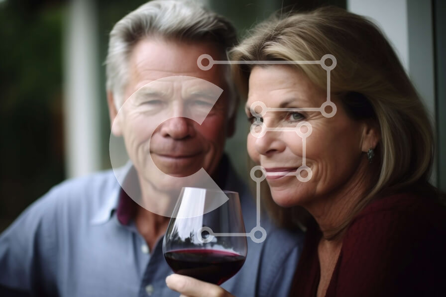 Intra Συλλεκτικό Ξύλινο Παζλ Plywood  4mm - Ευτυχισμένο ηλικιωμένο ζευγάρι πίνοντας κρασί έξω από το σπίτι τους Σε Ξύλινο Κουτί - Διαστάσεις Puzzle: 10x10 cm – 25 κομμάτια