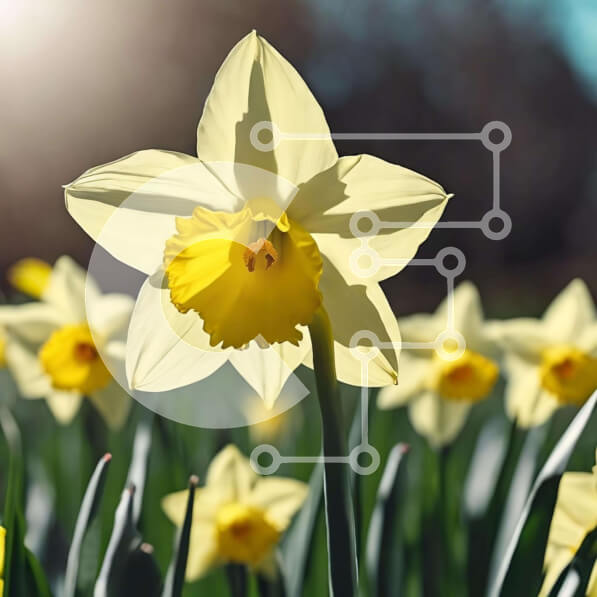 Intra Συλλεκτικό Ξύλινο Παζλ Plywood  4mm - Ζωντανό πεδίο με νάρκισσους σε πλήρη άνθιση Σε Ξύλινο Κουτί - Διαστάσεις: 10x10 cm – 25 κομμάτια