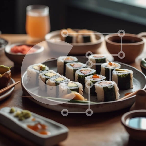 Σετ των 2 Intra Συλλεκτικό Ξύλινο Παζλ Plywood  4mm - Νόστιμα ρολά σούσι με ποικιλία γεύσεων και σάλτσες Σε Ξύλινο Κουτί - Διαστάσεις: 10x10 cm – 25 κομμάτια