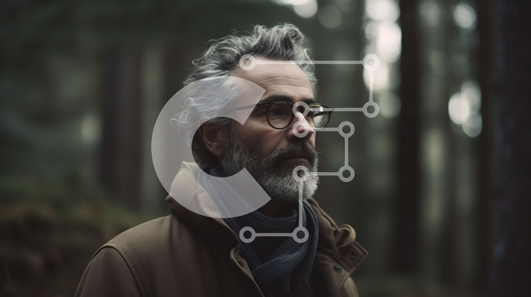 Intra Συλλεκτικό Ξύλινο Παζλ Plywood  4mm - Μεσήλικας που στέκεται στο δάσος με γκρίζα μαλλιά και γυαλιά Σε Ξύλινο Κουτί - Διαστάσεις: 10x10 cm – 25 κομμάτια