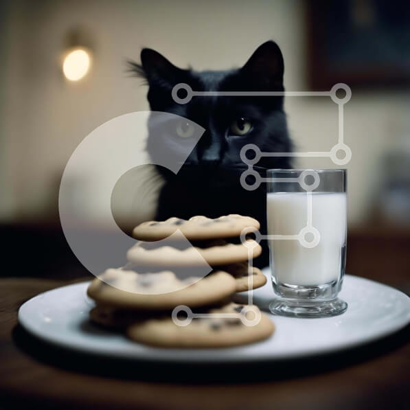 Intra Συλλεκτικό Ξύλινο Παζλ Plywood  4mm - Μαύρη γάτα με μπισκότα και γάλα Σε Ξύλινο Κουτί - Διαστάσεις: 10x10 cm – 25 κομμάτια