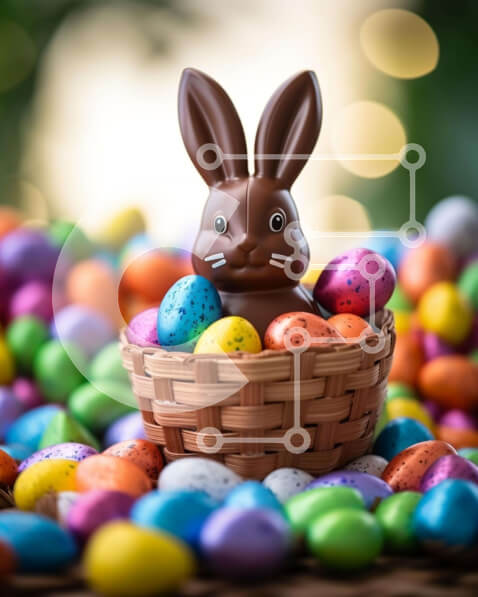 Intra Συλλεκτικό Ξύλινο Παζλ Plywood  4mm - Πολύχρωμα Πασχαλινά αυγά και σοκολατένιο λαγουδάκι στο καλάθι Σε Ξύλινο Κουτί - Διαστάσεις: 10x10 cm – 25 κομμάτια