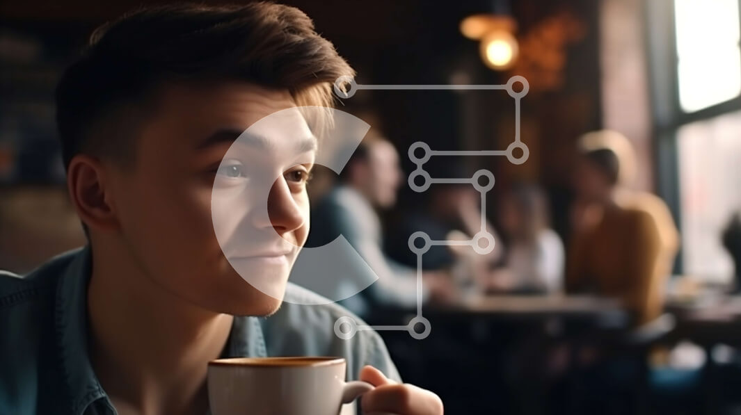 Intra Συλλεκτικό Ξύλινο Παζλ Plywood  4mm - Ειλικρινής εικόνα ενός νεαρού άνδρα που απολαμβάνει τον καφέ σε μια ζεστή καφετέρια Σε Ξύλινο Κουτί - Διαστάσεις Puzzle: 10x10 cm – 25 κομμάτια