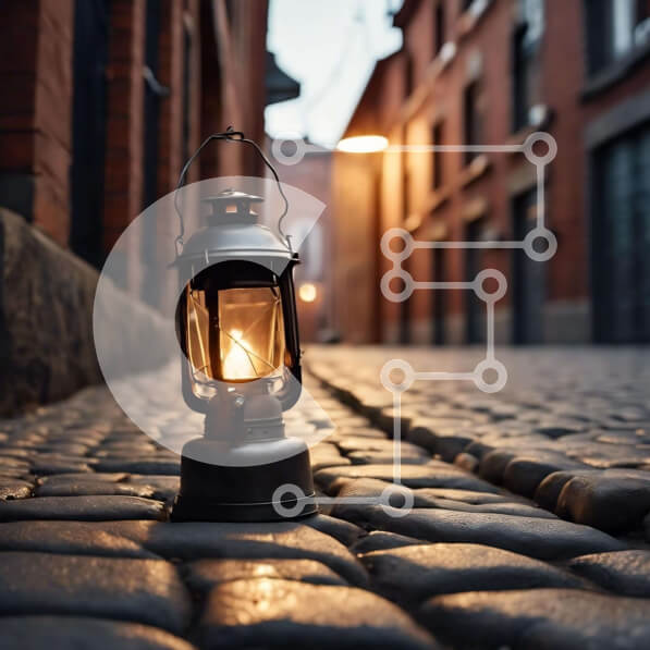 Intra Συλλεκτικό Ξύλινο Παζλ Plywood  4mm - Vintage φανάρι στην Cobblestone Street Σε Ξύλινο Κουτί - Διαστάσεις: 10x10 cm – 25 κομμάτια