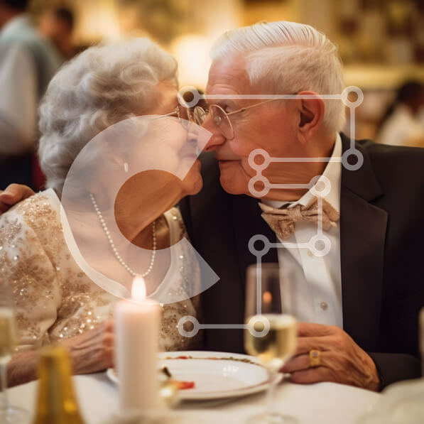 Intra Συλλεκτικό Ξύλινο Παζλ Plywood  4mm - Ρομαντική εικόνα ενός ηλικιωμένου ζευγαριού με επίσημη ενδυμασία σε ένα φανταχτερό εστιατόριο Σε Ξύλινο Κουτί - Διαστάσεις Puzzle: 10x10 cm – 25 κομμάτια