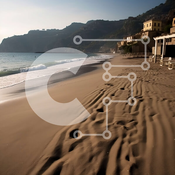 Intra Συλλεκτικό Ξύλινο Παζλ Plywood  4mm - Γραφική θέα μιας παραλίας με κτίρια στο παρασκήνιο Σε Ξύλινο Κουτί - Διαστάσεις: 10x10 cm – 25 κομμάτια