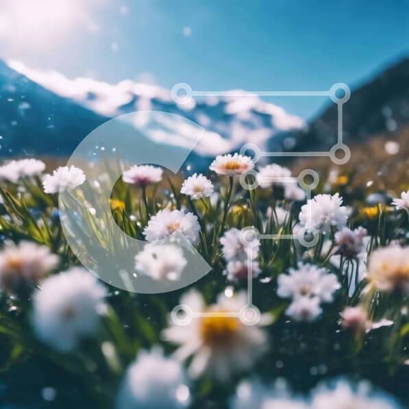 Intra Συλλεκτικό Ξύλινο Παζλ Plywood  4mm - Πεδίο με μαργαρίτες με χιονισμένα βουνά Σε Ξύλινο Κουτί - Διαστάσεις: 10x10 cm – 25 κομμάτια