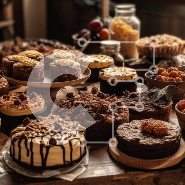 Σετ των 2 Intra Συλλεκτικό Ξύλινο Παζλ Plywood  4mm - Τραπέζι γλυκό με κέικ, πίτες και τάρτες Σε Ξύλινο Κουτί - Διαστάσεις: 10x10 cm – 25 κομμάτια