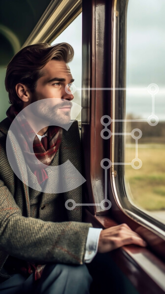 Intra Συλλεκτικό Ξύλινο Παζλ Plywood  4mm - Κομψός άνδρας με κοστούμι και γραβάτα που κάθεται στο τρένο Σε Ξύλινο Κουτί - Διαστάσεις Puzzle: 10x10 cm – 25 κομμάτια