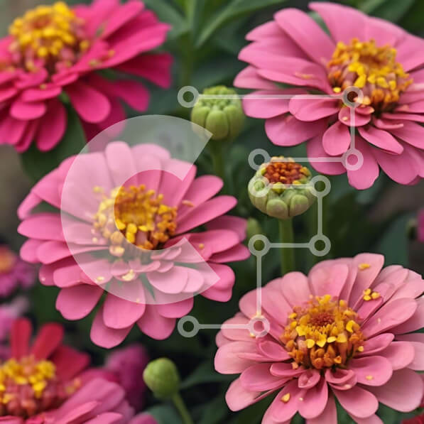 Intra Συλλεκτικό Ξύλινο Παζλ Plywood  4mm - Ανθισμένα ροζ και κίτρινα λουλούδια στον κήπο Σε Ξύλινο Κουτί - Διαστάσεις: 10x10 cm – 25 κομμάτια