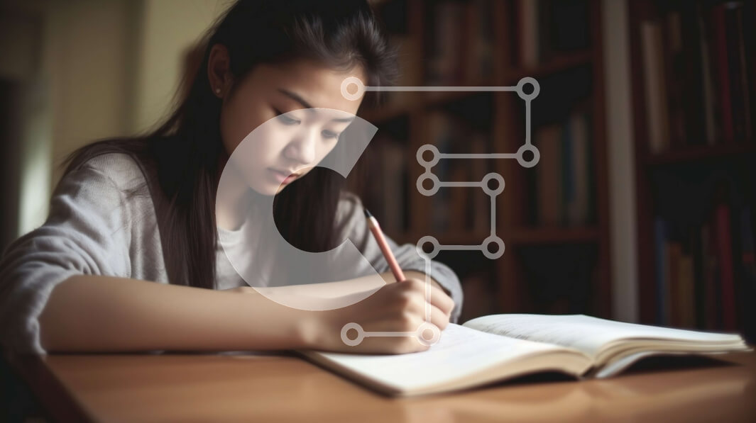 Intra Συλλεκτικό Ξύλινο Παζλ Plywood  4mm - Συνεδρία μελέτης στη βιβλιοθήκη: Νεαρή γυναίκα που γράφει σε ένα σημειωματάριο Σε Ξύλινο Κουτί - Διαστάσεις Puzzle: 10x10 cm – 25 κομμάτια