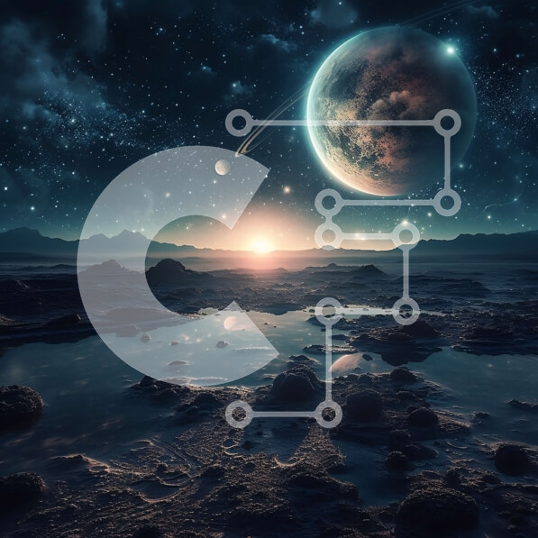 Intra Συλλεκτικό Ξύλινο Παζλ Plywood  4mm - Εκπληκτική εικόνα ενός φουτουριστικού τοπίου με δύο πλανήτες Σε Ξύλινο Κουτί - Διαστάσεις: 10x10 cm – 25 κομμάτια