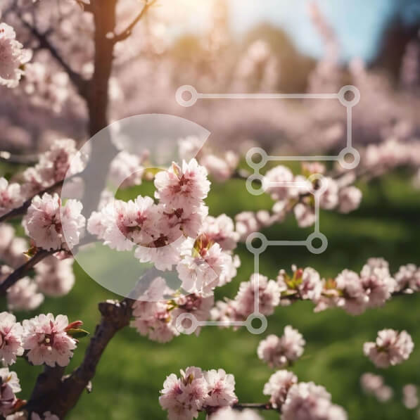 Intra Συλλεκτικό Ξύλινο Παζλ Plywood  4mm - Cherry Blossom Tree σε πλήρη άνθιση με φως του ήλιου Σε Ξύλινο Κουτί - Διαστάσεις: 10x10 cm – 25 κομμάτια