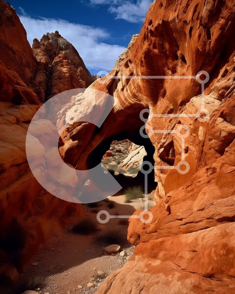 Σετ των 2 Intra Συλλεκτικό Ξύλινο Παζλ Plywood  4mm - Εκπληκτική εικόνα ενός σχηματισμού κόκκινης αψίδας βράχου σε ένα τοπίο της ερήμου Σε Ξύλινο Κουτί - Διαστάσεις: 10x10 cm – 25 κομμάτια