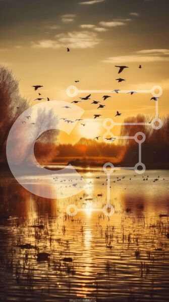 Σετ των 2 Intra Συλλεκτικό Ξύλινο Παζλ Plywood  4mm - Εκπληκτικό ηλιοβασίλεμα πάνω από μια γαλήνια λίμνη με πουλιά που αιωρούνται Σε Ξύλινο Κουτί - Διαστάσεις: 10x10 cm – 25 κομμάτια