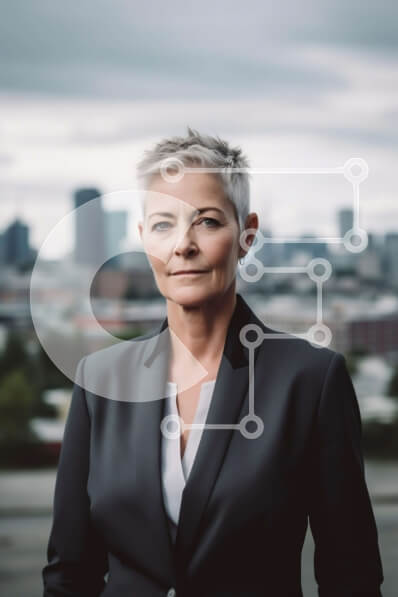 Intra Συλλεκτικό Ξύλινο Παζλ Plywood  4mm - Κομψή γυναίκα σε μια ταράτσα με θέα στον ορίζοντα της πόλης Σε Ξύλινο Κουτί - Διαστάσεις Puzzle: 10x10 cm – 25 κομμάτια