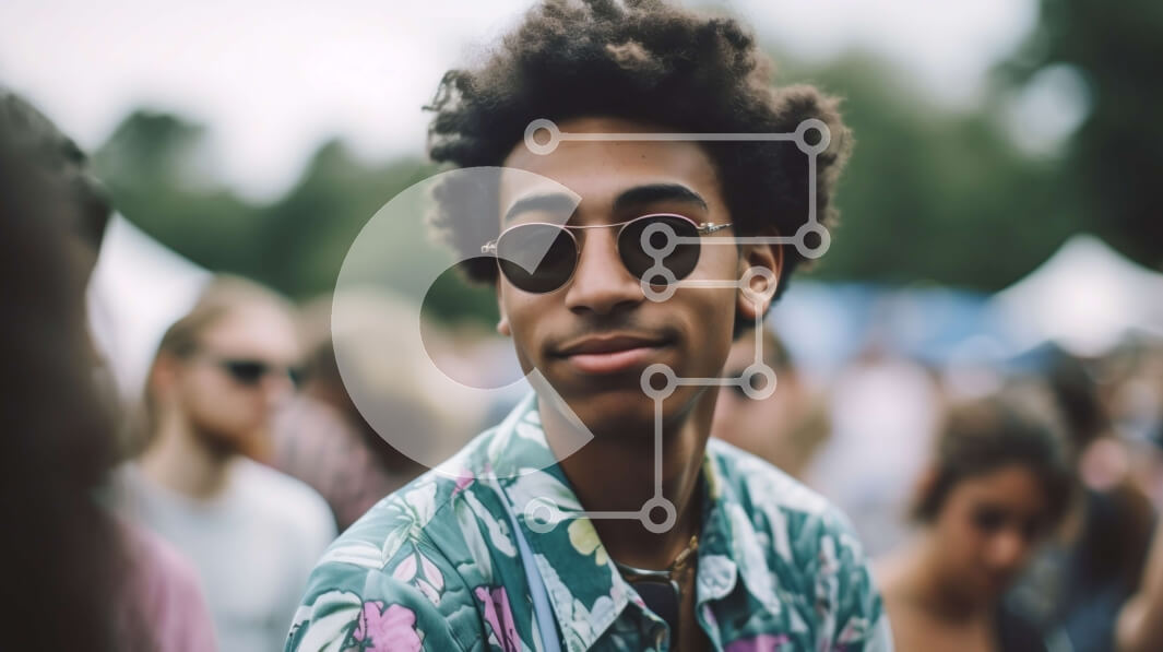 Intra Συλλεκτικό Ξύλινο Παζλ Plywood  4mm - Ωραία εικόνα ενός άνδρα με λουλουδάτο πουκάμισο και γυαλιά ηλίου στο Μουσικό Φεστιβάλ Σε Ξύλινο Κουτί - Διαστάσεις Puzzle: 10x10 cm – 25 κομμάτια