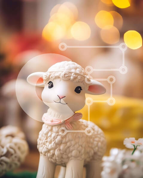 Intra Συλλεκτικό Ξύλινο Παζλ Plywood  4mm - Μικρό άσπρο πρόβατο ειδώλιο σε ανθοσυνθέσεις Σε Ξύλινο Κουτί - Διαστάσεις: 10x10 cm – 25 κομμάτια