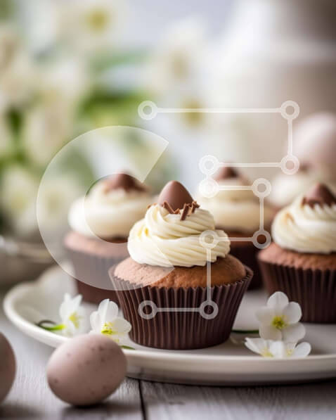 Σετ των 2 Intra Συλλεκτικό Ξύλινο Παζλ Plywood  4mm - Πασχαλινά cupcakes με παγωμένο σοκολάτα και αυγά Σε Ξύλινο Κουτί - Διαστάσεις: 10x10 cm – 25 κομμάτια