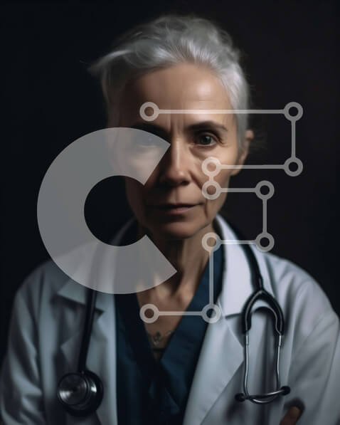 Intra Συλλεκτικό Ξύλινο Παζλ Plywood  4mm - Ηλικιωμένη γυναίκα με λευκό παλτό εργαστηρίου και στηθοσκόπιο Σε Ξύλινο Κουτί - Διαστάσεις Puzzle: 10x10 cm – 25 κομμάτια