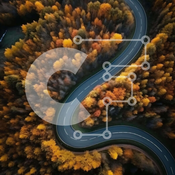 Intra Συλλεκτικό Ξύλινο Παζλ Plywood  4mm - Εναέρια άποψη του ελικοειδή δρόμου στο φθινοπωρινό δάσος Σε Ξύλινο Κουτί - Διαστάσεις: 10x10 cm – 25 κομμάτια