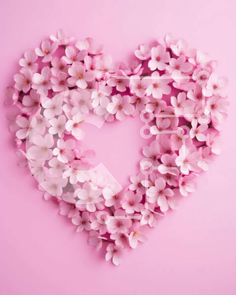 Intra Συλλεκτικό Ξύλινο Παζλ Plywood  4mm - Ροζ λουλούδια σε σχήμα καρδιάς σε ροζ φόντο Σε Ξύλινο Κουτί - Διαστάσεις Puzzle: 10x10 cm – 25 κομμάτια