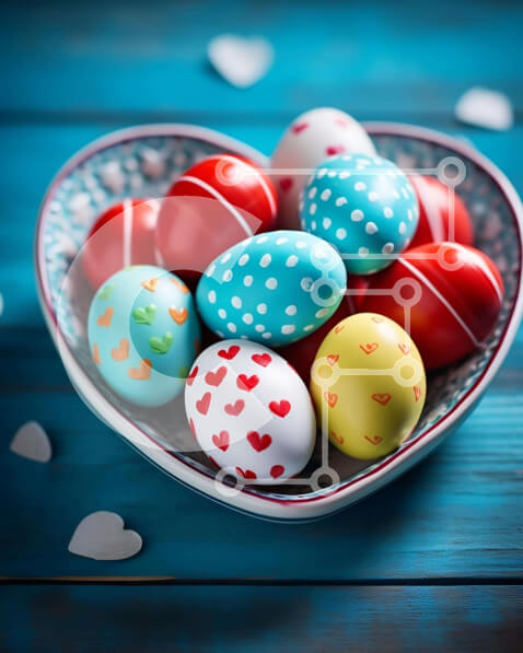 Intra Συλλεκτικό Ξύλινο Παζλ Plywood  4mm - Πολύχρωμα Πασχαλινά αυγά σε μπολ σε σχήμα καρδιάς Σε Ξύλινο Κουτί - Διαστάσεις: 10x10 cm – 25 κομμάτια