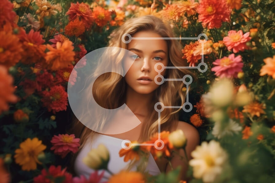 Intra Συλλεκτικό Ξύλινο Παζλ Plywood  4mm - Όμορφη εικόνα μιας νεαρής γυναίκας σε ένα ανθισμένο χωράφι Σε Ξύλινο Κουτί - Διαστάσεις Puzzle: 10x10 cm – 25 κομμάτια