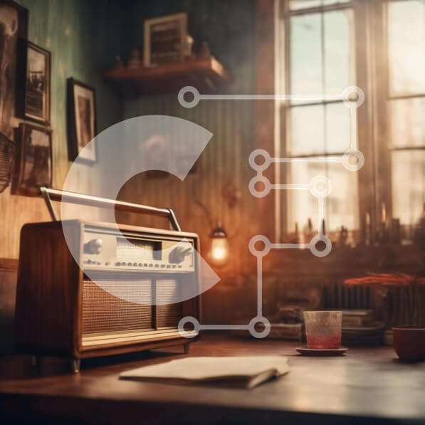 Intra Συλλεκτικό Ξύλινο Παζλ Plywood  4mm - Vintage ραδιόφωνο και κύπελλο σε ξύλινο τραπέζι Σε Ξύλινο Κουτί - Διαστάσεις Puzzle: 10x10 cm – 25 κομμάτια