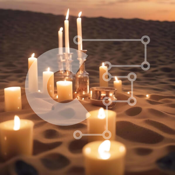 Intra Συλλεκτικό Ξύλινο Παζλ Plywood  4mm - Κεριά στην άμμο στο ηλιοβασίλεμα Σε Ξύλινο Κουτί - Διαστάσεις: 10x10 cm – 25 κομμάτια